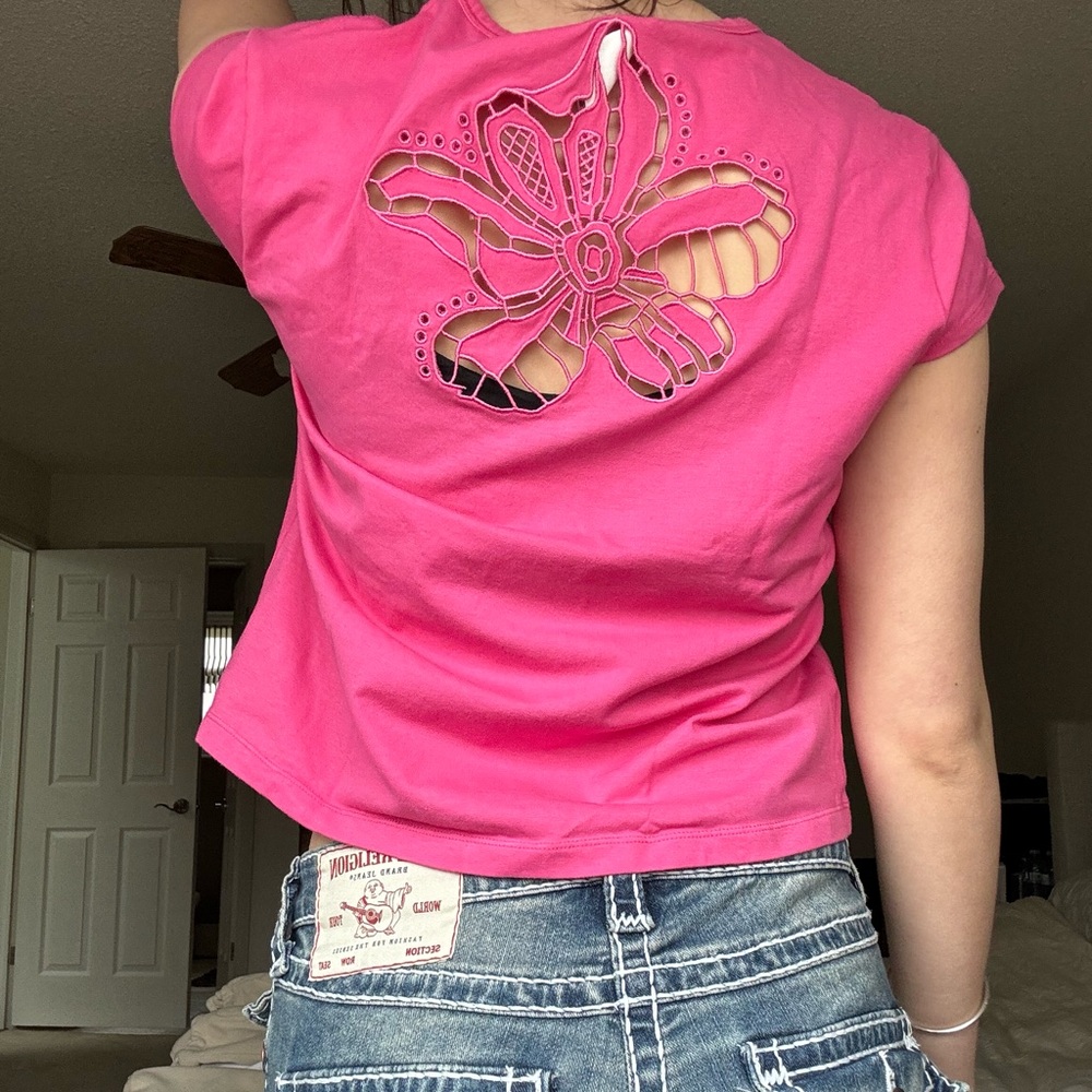 Pink Cutout Flower Design Top